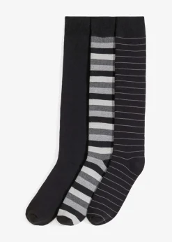 bonprix Socken|Socken^Thermo Kniestrümpfe mit weichem Innenfrottee mit Bio-Baumwolle (3er Pack) schwarz + schwarz gestreift