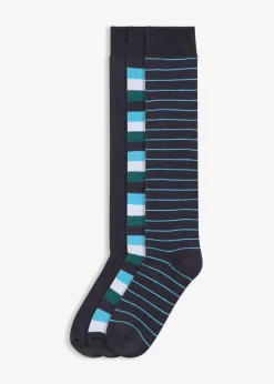 bonprix Nachhaltigere Materialien|Socken & Strumpfhosen^Thermo Kniestrümpfe mit weichem Innenfrottee mit Bio-Baumwolle (3er Pack) nachtblau + bunt gestreift + aplenblau gestreift