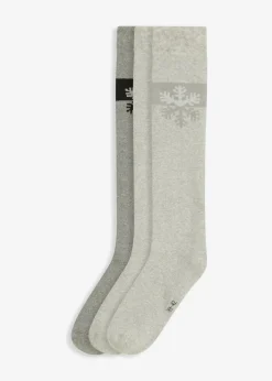 bonprix Socken|Socken^Thermo Kniestrümpfe mit weichem Innenfrottee mit Bio-Baumwolle (3er Pack) hellgrau meliert + grau meliert