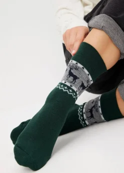 bonprix Pantoletten, Sandalen & Hausschuhe|Socken^Thermo Socken unisex (4er Pack) anthazit meliert + mattgrün + hellindigo
