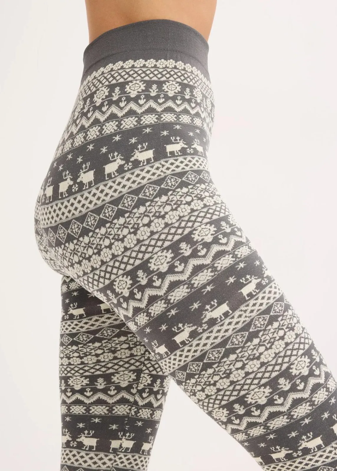 bonprix Bekleidung·Kleider|Nachhaltigere Materialien^Thermo-Strumpfleggings grau/wollweiß gemustert