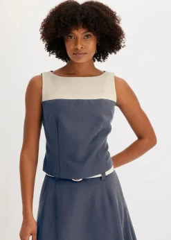 bonprix Bekleidung·Jacken & Mäntel|Blusen & Tuniken^Top nachtblau/kieselbeige