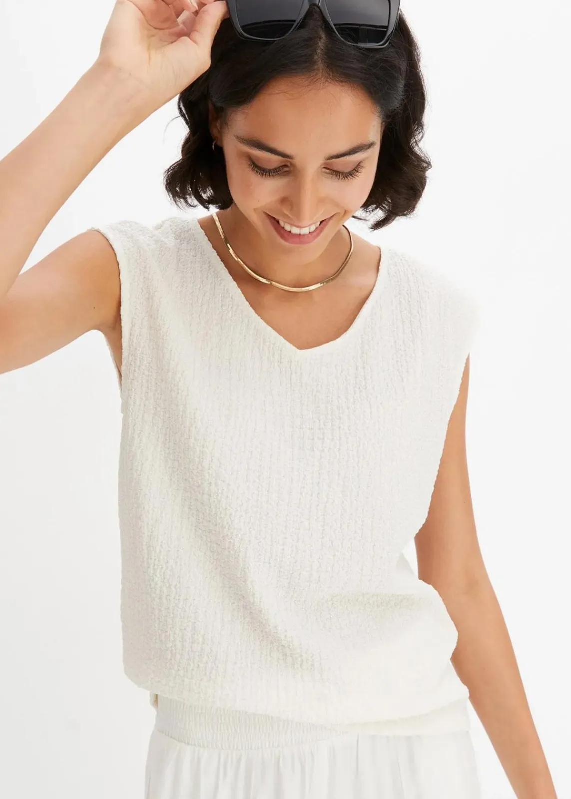 bonprix Shirts & Tops^Top aus leichtem Crêpe wollweiß