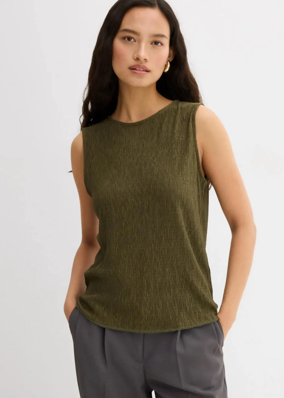 bonprix Shirts & Tops^Top aus strukturiertem Crinkle dunkeloliv