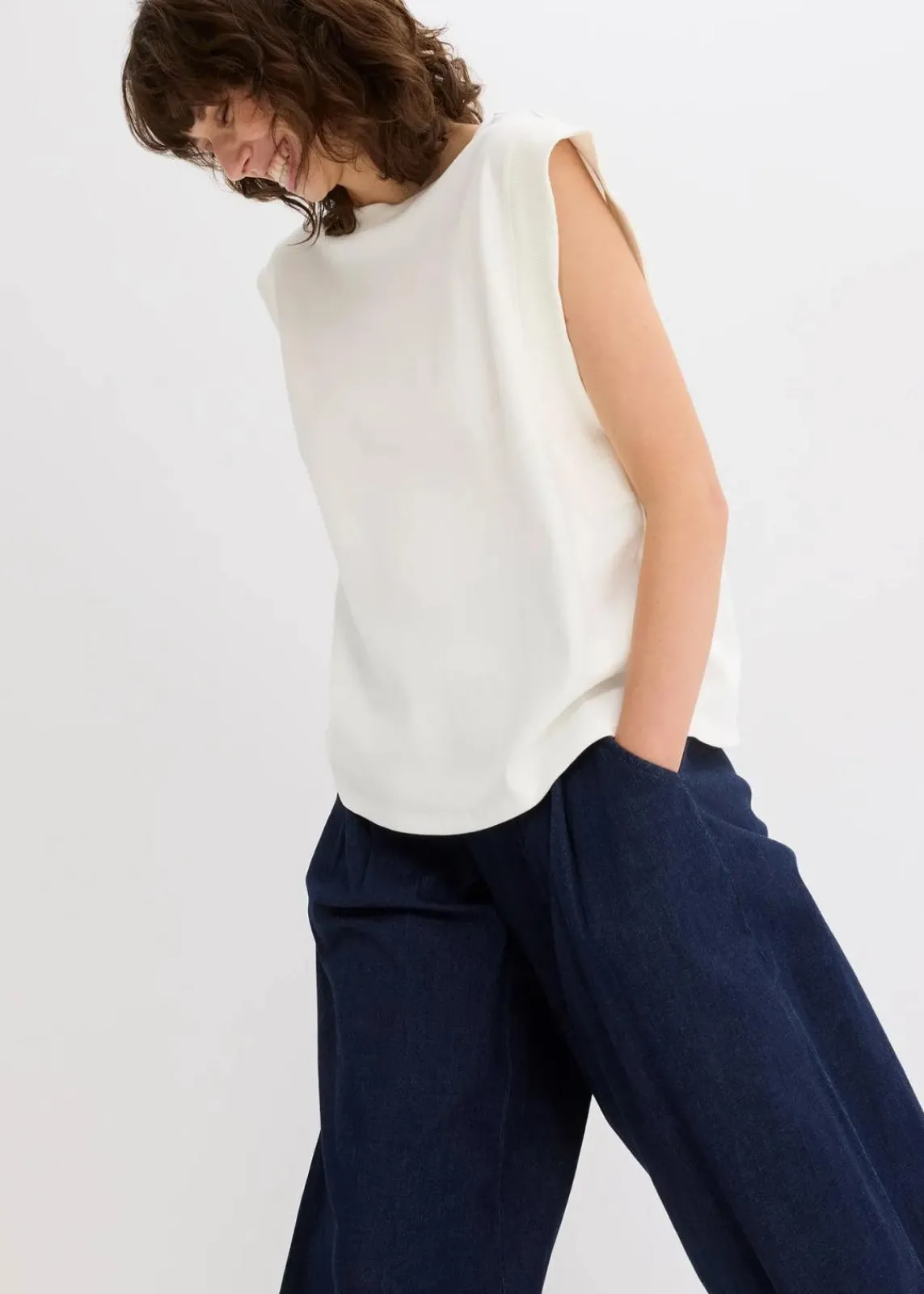 bonprix Shirts & Tops^Top mit Ripp-Einsatz am Ärmel wollweiß