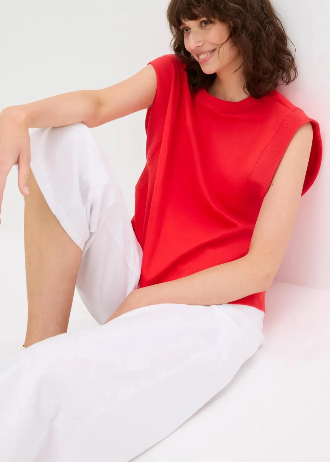 bonprix Shirts & Tops^Top mit Ripp-Einsatz am Ärmel erdbeere