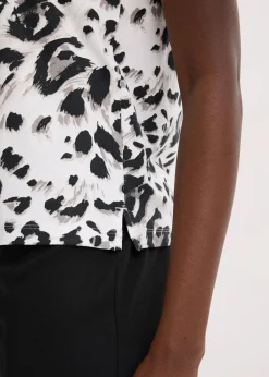 bonprix Shirts & Tops^Top mit Schluppe weiß/schwarz/taupe/beige leo bedruckt