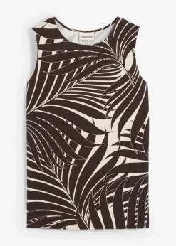 bonprix Nachhaltigere Materialien|Shirts & Tops^Top mit seitlichen Schlitzen natur/dunkelbraun bedruckt