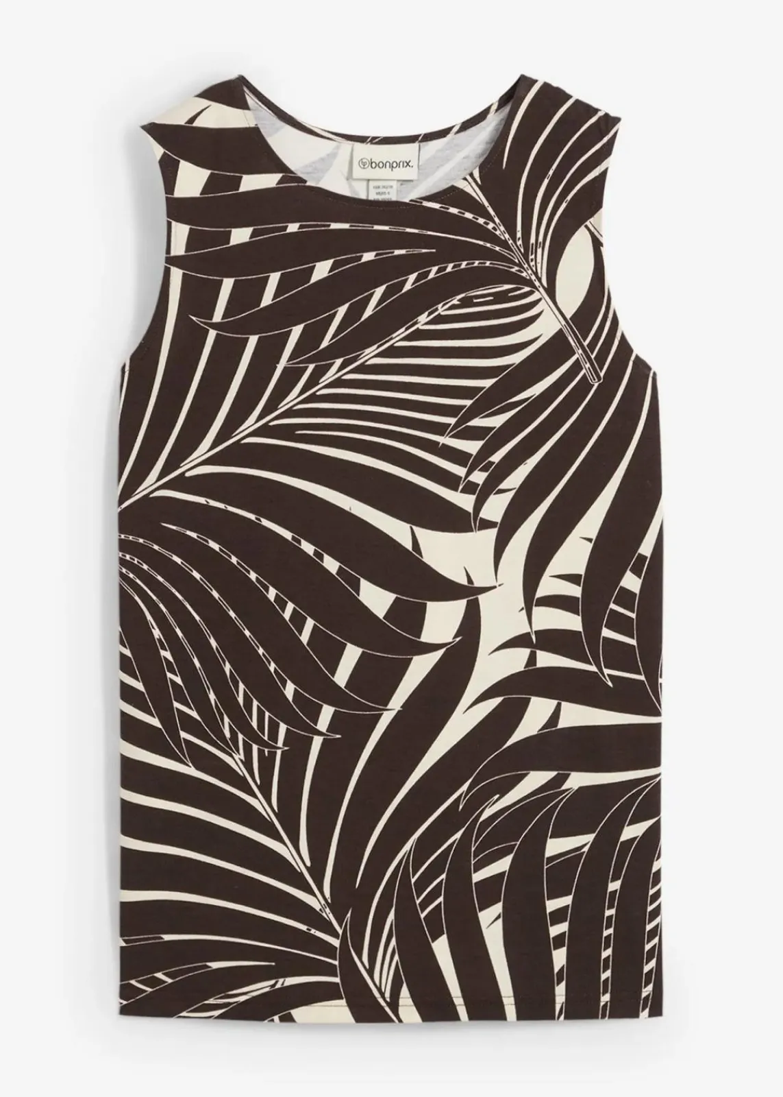 bonprix Nachhaltigere Materialien|Shirts & Tops^Top mit seitlichen Schlitzen natur/dunkelbraun bedruckt