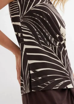 bonprix Nachhaltigere Materialien|Shirts & Tops^Top mit seitlichen Schlitzen natur/dunkelbraun bedruckt