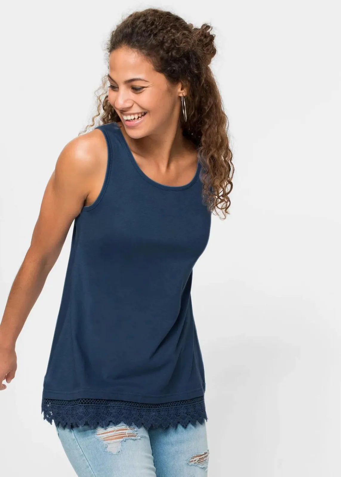 bonprix Shirts & Tops^Top mit Spitze (2er-Pack) jeansblau + dunkelblau