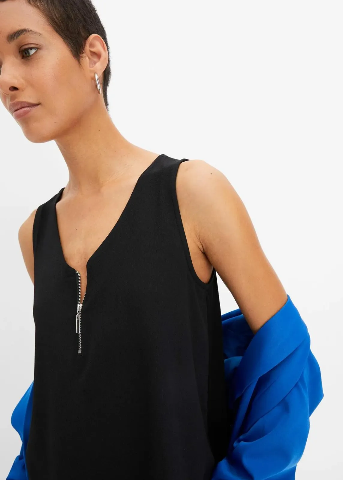 bonprix Blusen & Tuniken|Shirts & Tops^Top mit Zipper aus nachhaltige Viskose schwarz