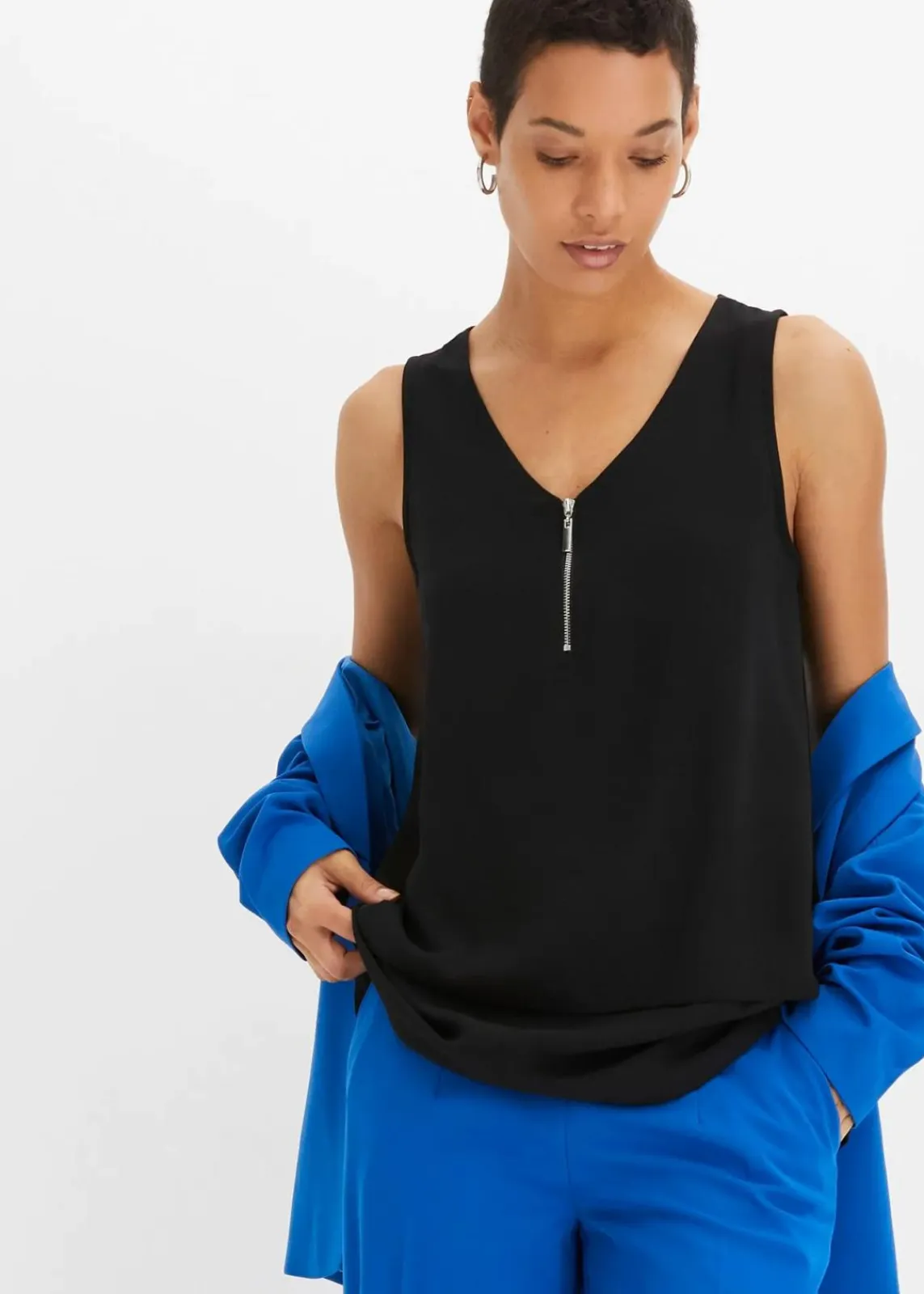 bonprix Blusen & Tuniken|Shirts & Tops^Top mit Zipper aus nachhaltige Viskose schwarz