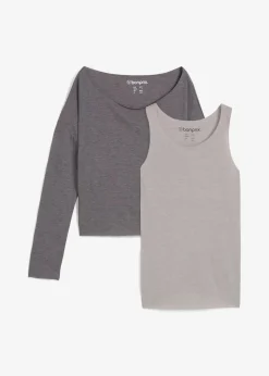 bonprix Nachhaltigere Materialien|Shirts & Tops^Top und Langarmshirt (2-tlg.Set) aus Jersey grau+hellgrau meliert