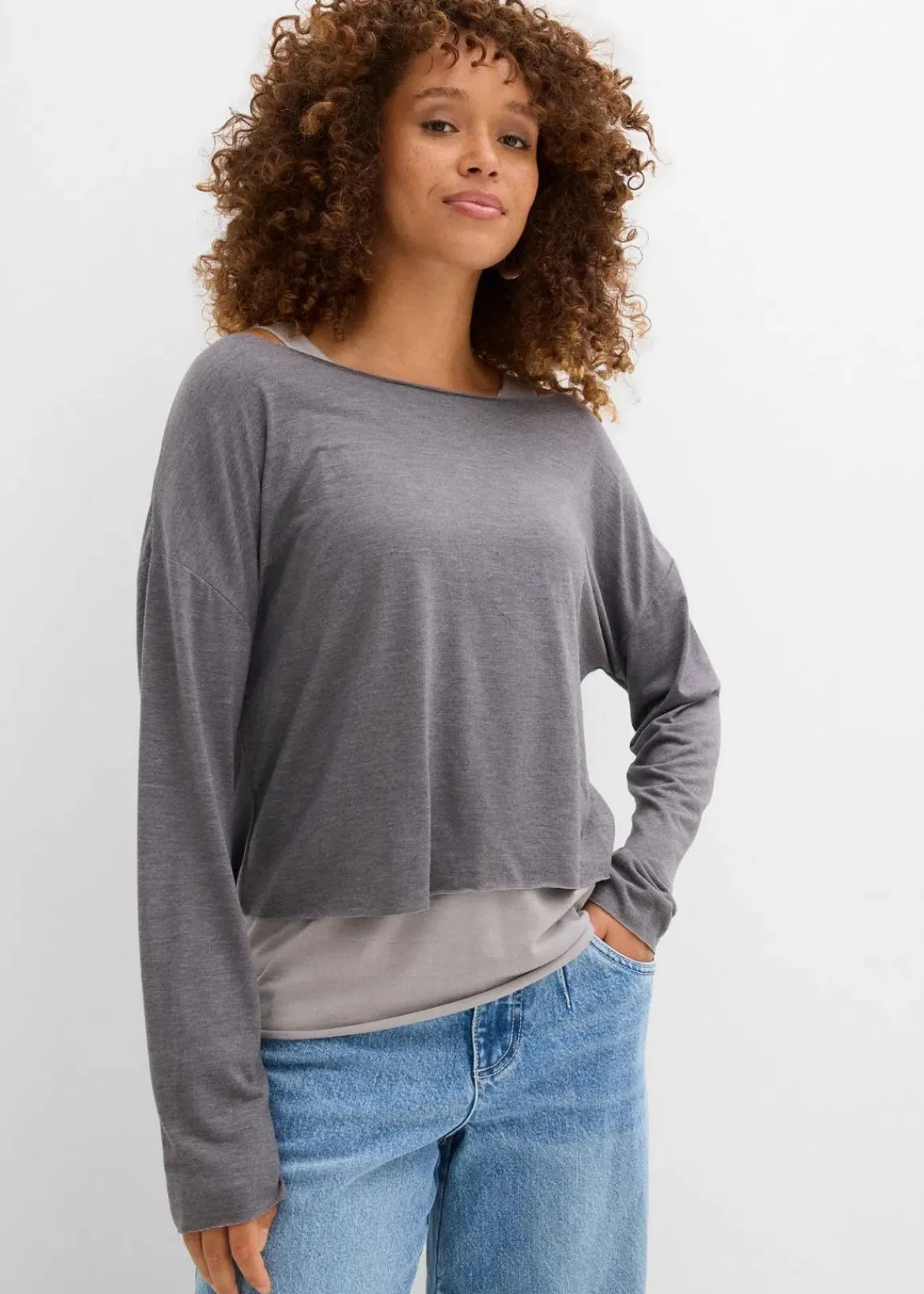 bonprix Nachhaltigere Materialien|Shirts & Tops^Top und Langarmshirt (2-tlg.Set) aus Jersey grau+hellgrau meliert