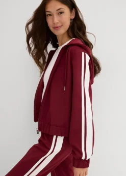 bonprix Bekleidung·Hosen|Zweiteiler & Sets^Trainingsjacke mit sportivem Streifen ahornrot/weiß