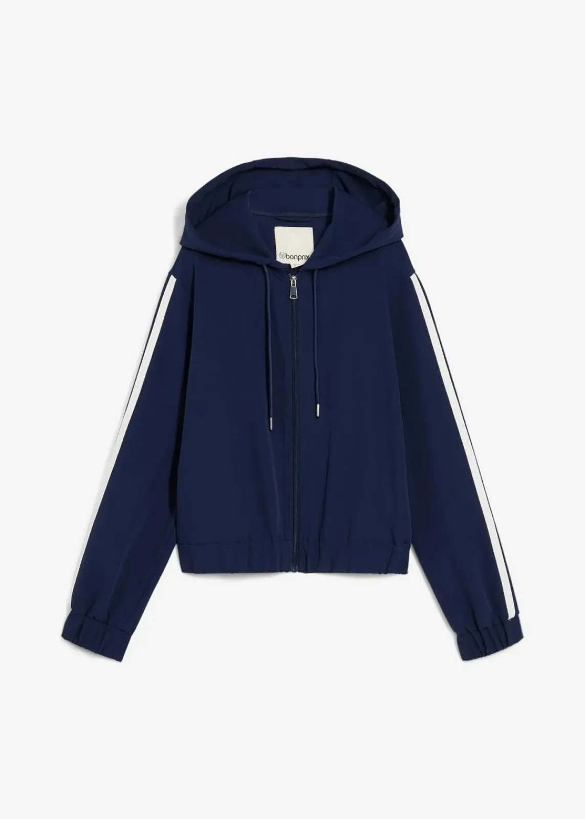 bonprix Jacken & Mäntel|Zweiteiler & Sets^Trainingsjacke mit sportivem Streifen dunkelblau/weiß