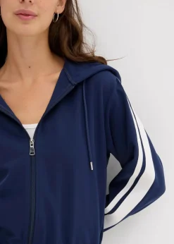 bonprix Jacken & Mäntel|Zweiteiler & Sets^Trainingsjacke mit sportivem Streifen dunkelblau/weiß