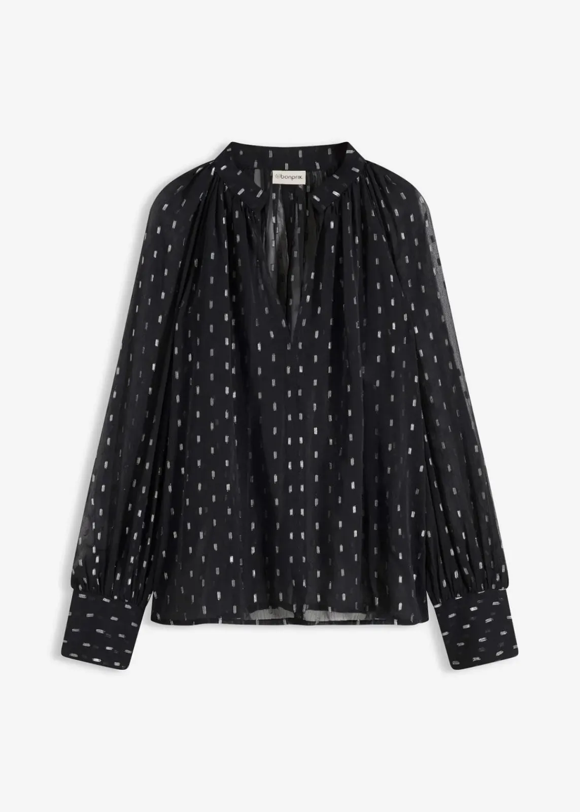 bonprix Bekleidung·Jacken & Mäntel|Blusen & Tuniken^Transparente Schlupfbluse schwarz/silber