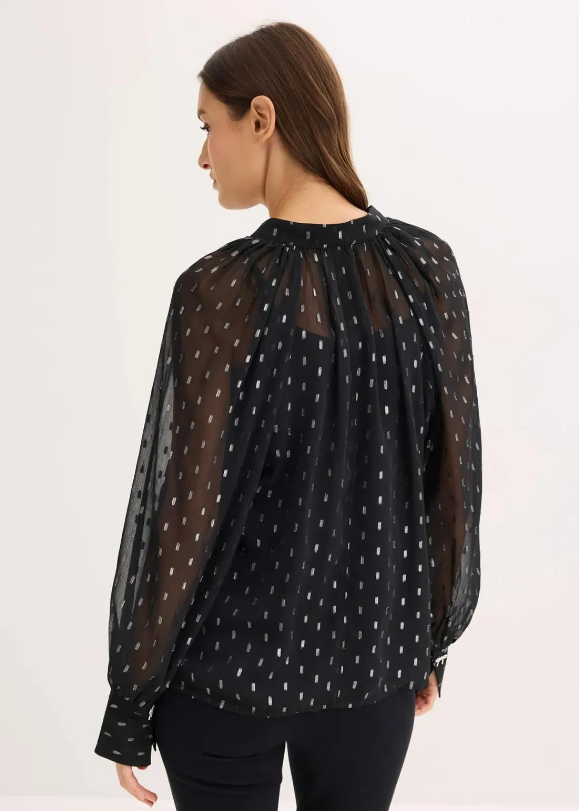 bonprix Bekleidung·Jacken & Mäntel|Blusen & Tuniken^Transparente Schlupfbluse schwarz/silber
