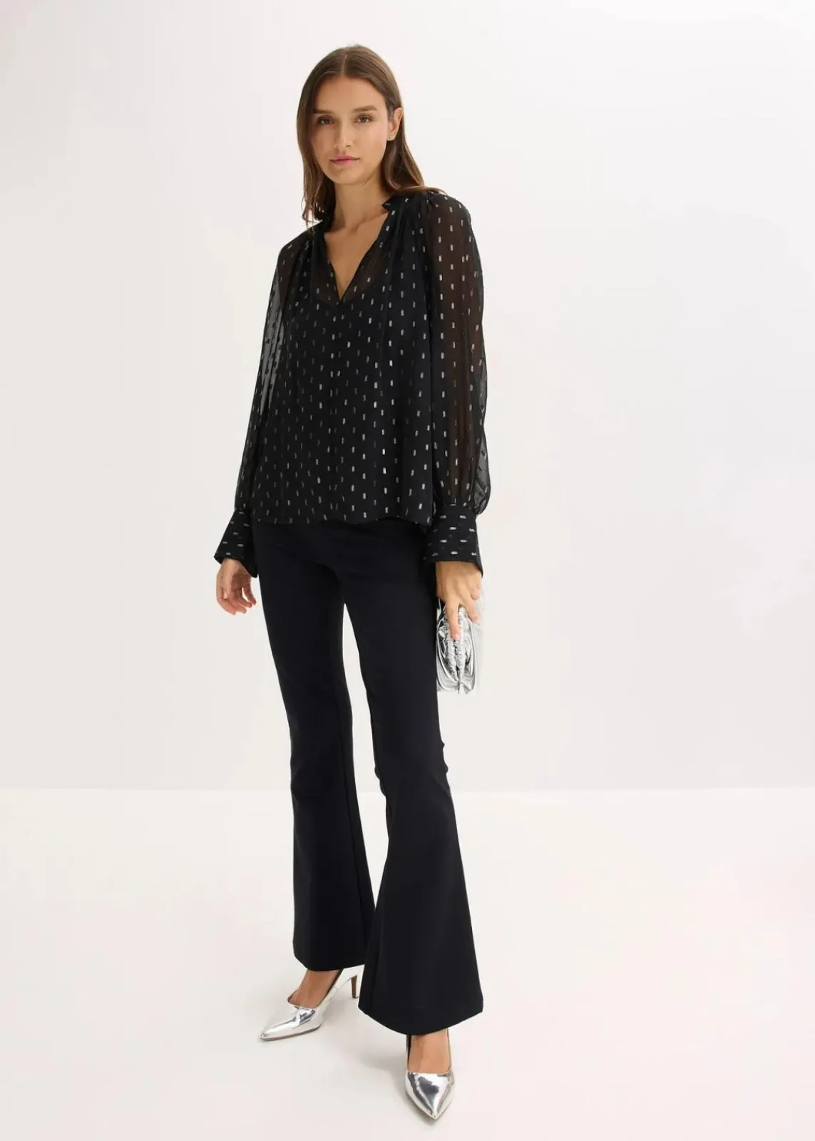 bonprix Bekleidung·Jacken & Mäntel|Blusen & Tuniken^Transparente Schlupfbluse schwarz/silber