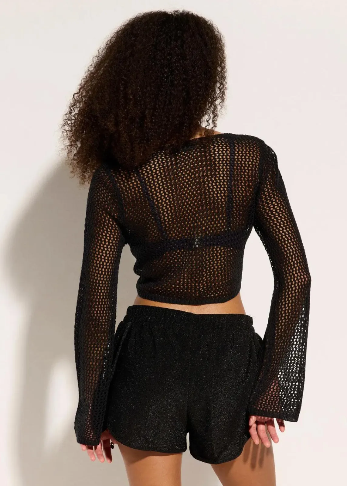 bonprix Strandmode|Bademode·Strandmode^Transparente Strand Ajour-Strickjacke schwarz
