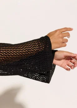 bonprix Strandmode|Bademode·Strandmode^Transparente Strand Ajour-Strickjacke schwarz