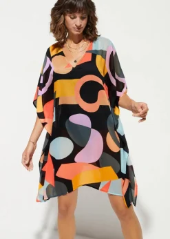 bonprix Strandmode|Kleider^Transparente Strand Tunika schwarz graphisch