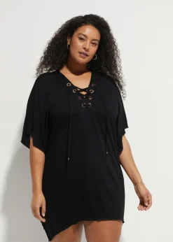 bonprix Strandmode|Bademode·Strandmode^Transparente Strand Tunika aus Viskose schwarz