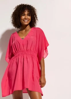 bonprix Blusen & Tuniken|Bekleidung·Jacken & Mäntel^Transparente Strandtunika mit V-Ausschnitt hibiskuspink