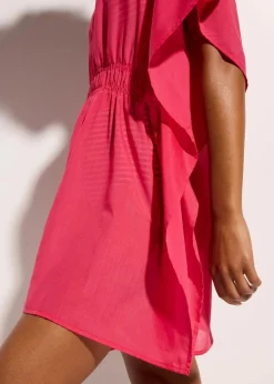 bonprix Blusen & Tuniken|Bekleidung·Jacken & Mäntel^Transparente Strandtunika mit V-Ausschnitt hibiskuspink