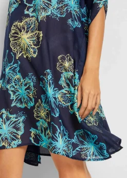 bonprix Strandmode|Bademode·Strandmode^Transparente Strandtunika mit V-Ausschnitt dunkelblau/türkis floral
