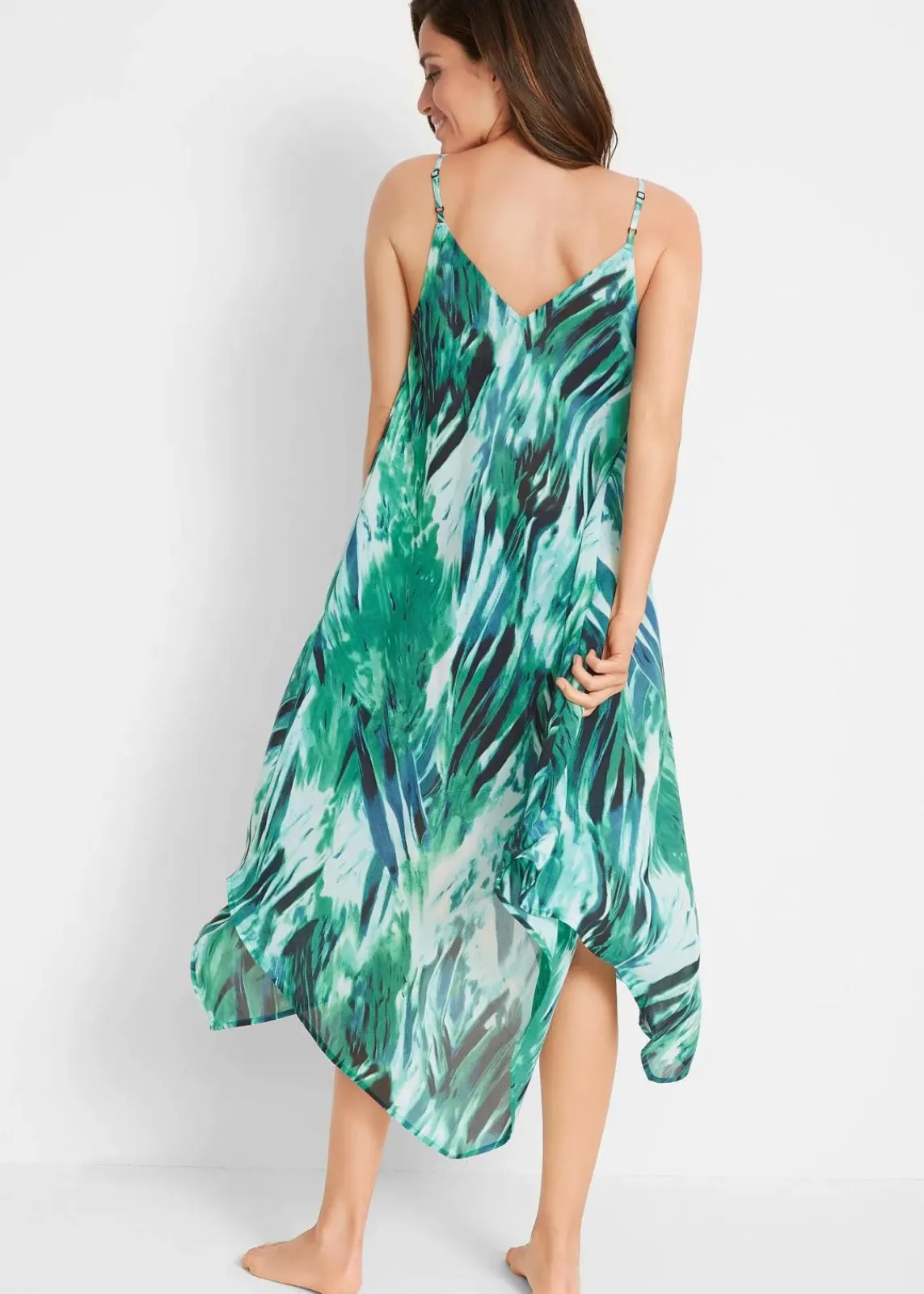bonprix Strandmode|Bademode·Strandmode^Transparentes Strand Maxikleid aus leichtem Chiffon grün/türkis graphisch