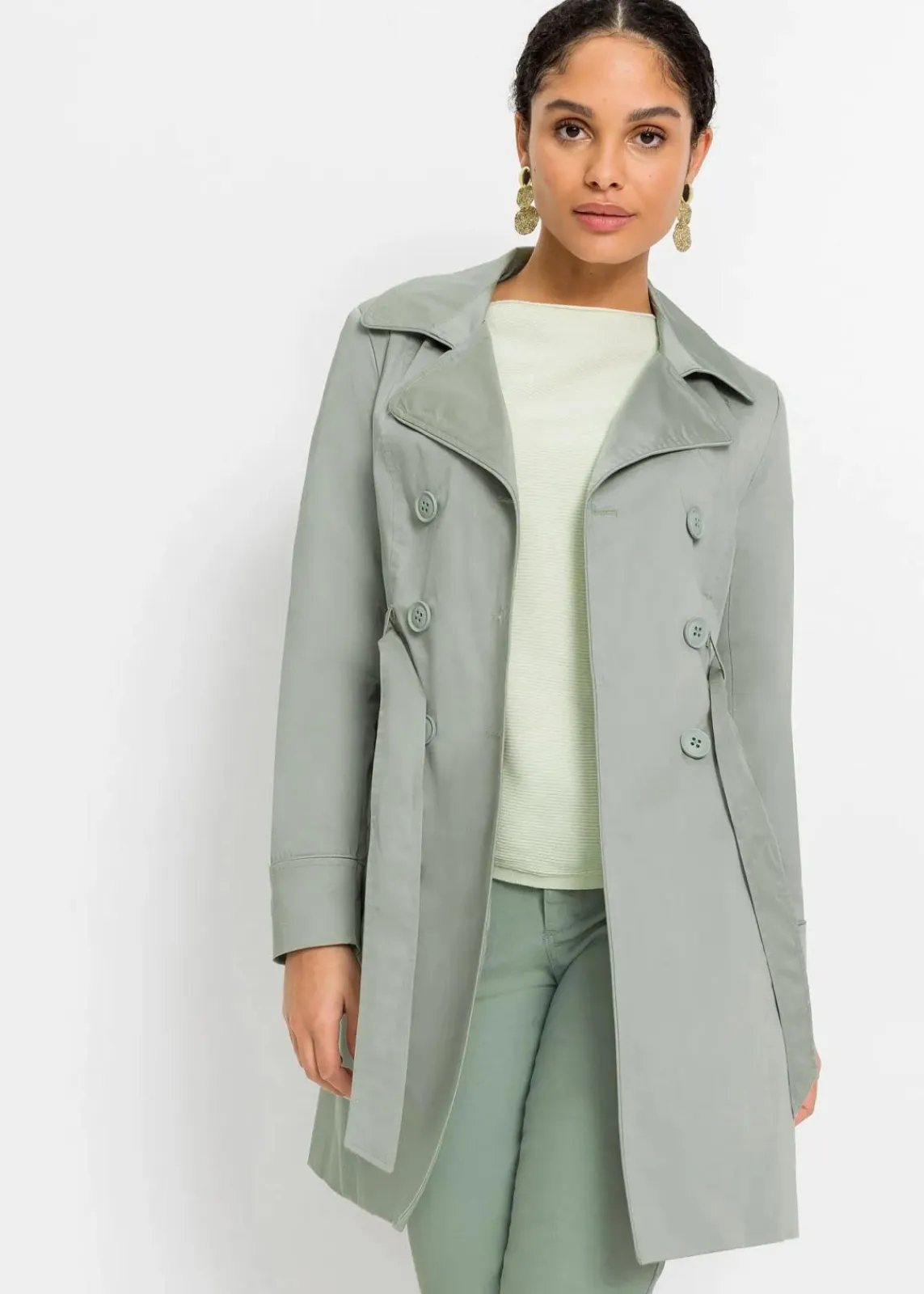 bonprix Jacken & Mäntel|Bekleidung·Hosen^Trenchcoat aus Baumwolle rauchgrün