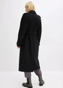 bonprix Jacken & Mäntel|Bekleidung·Hosen^Trenchcoat in Wolloptik schwarz