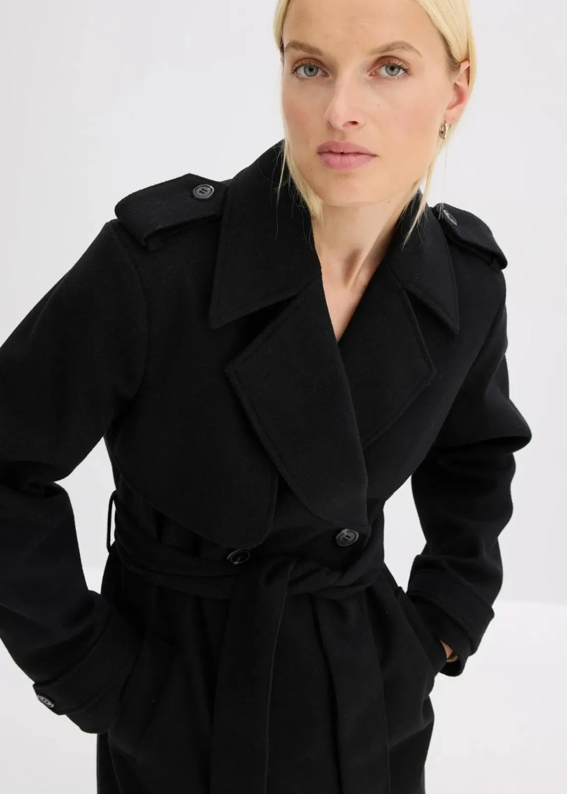bonprix Jacken & Mäntel|Bekleidung·Hosen^Trenchcoat in Wolloptik schwarz