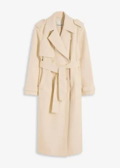 bonprix Bekleidung·Hosen|Jacken & Mäntel^Trenchcoat in Wolloptik kieselbeige