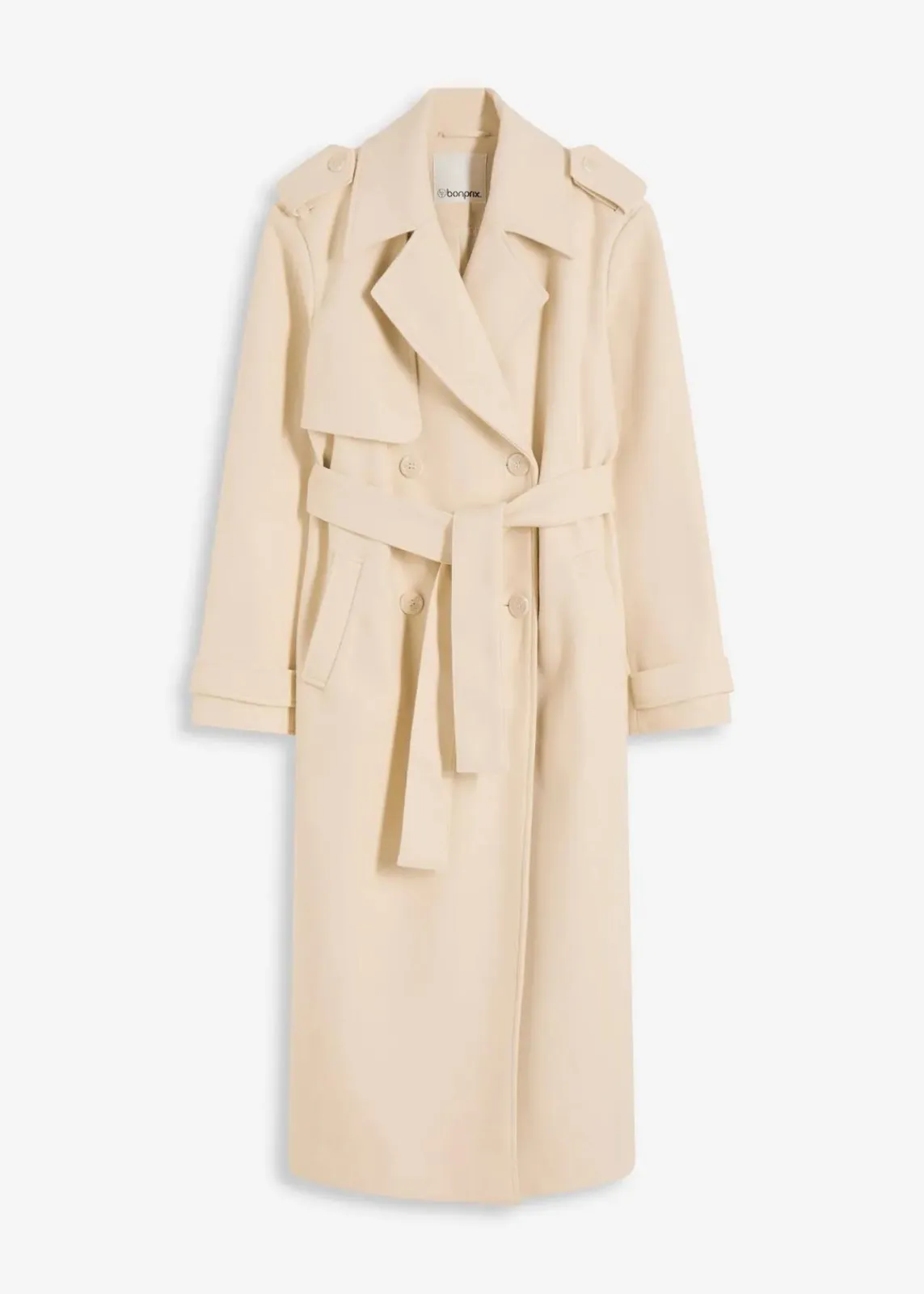 bonprix Bekleidung·Hosen|Jacken & Mäntel^Trenchcoat in Wolloptik kieselbeige