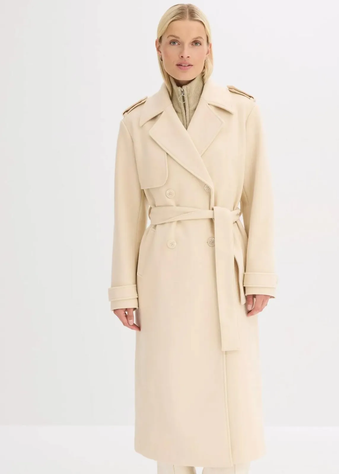 bonprix Bekleidung·Hosen|Jacken & Mäntel^Trenchcoat in Wolloptik kieselbeige