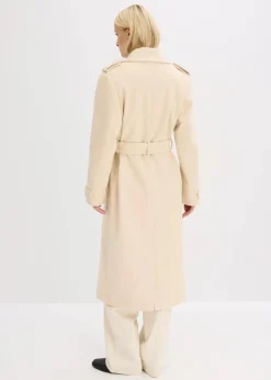 bonprix Bekleidung·Hosen|Jacken & Mäntel^Trenchcoat in Wolloptik kieselbeige