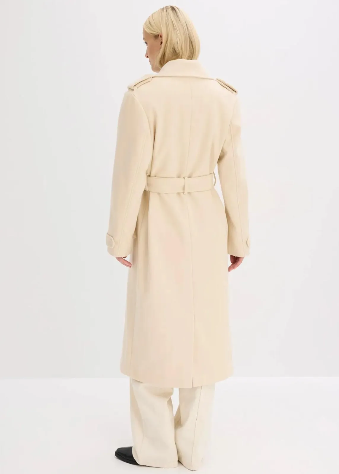 bonprix Bekleidung·Hosen|Jacken & Mäntel^Trenchcoat in Wolloptik kieselbeige