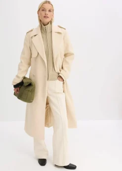 bonprix Bekleidung·Hosen|Jacken & Mäntel^Trenchcoat in Wolloptik kieselbeige