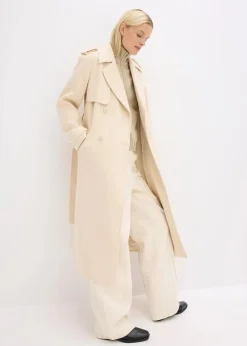 bonprix Bekleidung·Hosen|Jacken & Mäntel^Trenchcoat in Wolloptik kieselbeige
