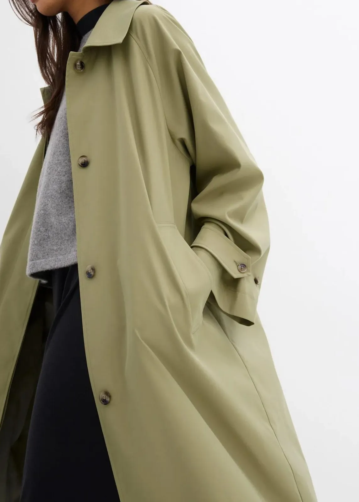 bonprix Bekleidung·Hosen|Jacken & Mäntel^Trenchcoat mit Laschen olivkhaki