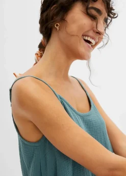 bonprix Bekleidung·Pullover & Strickjacken|Kleider^Trägerkleid aus Musselin graugrün
