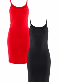 bonprix Basics|Kleider^Trägerkleid aus reiner Baumwolle (2er Pack) erdbeere+schwarz