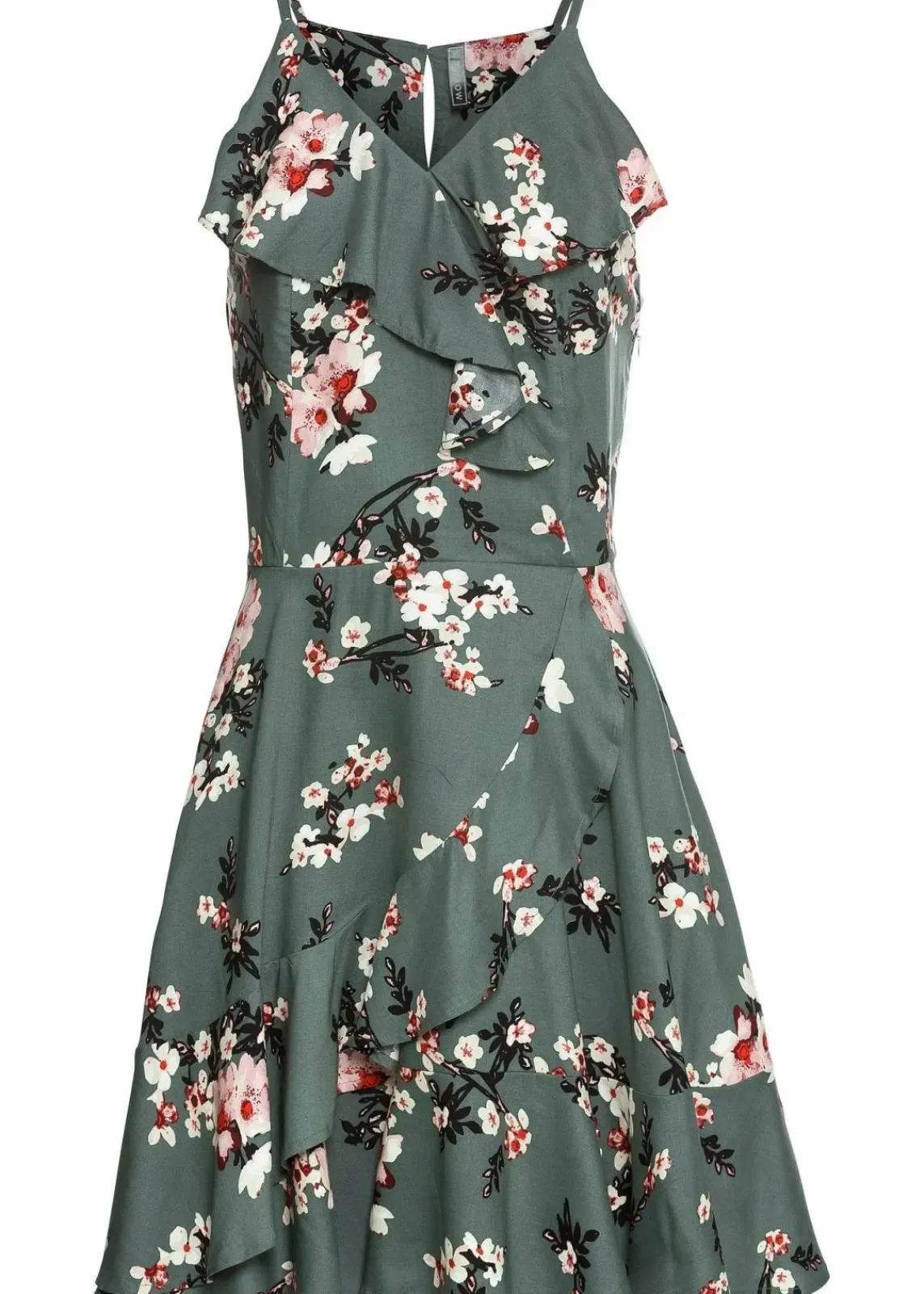 bonprix Kleider^Trägerkleid aus reiner Viskose eukalyptusgrün geblümt