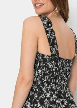 bonprix Bekleidung·Pullover & Strickjacken|Kleider^Trägerkleid aus Viskose-Mix schwarz/wollweiß floral