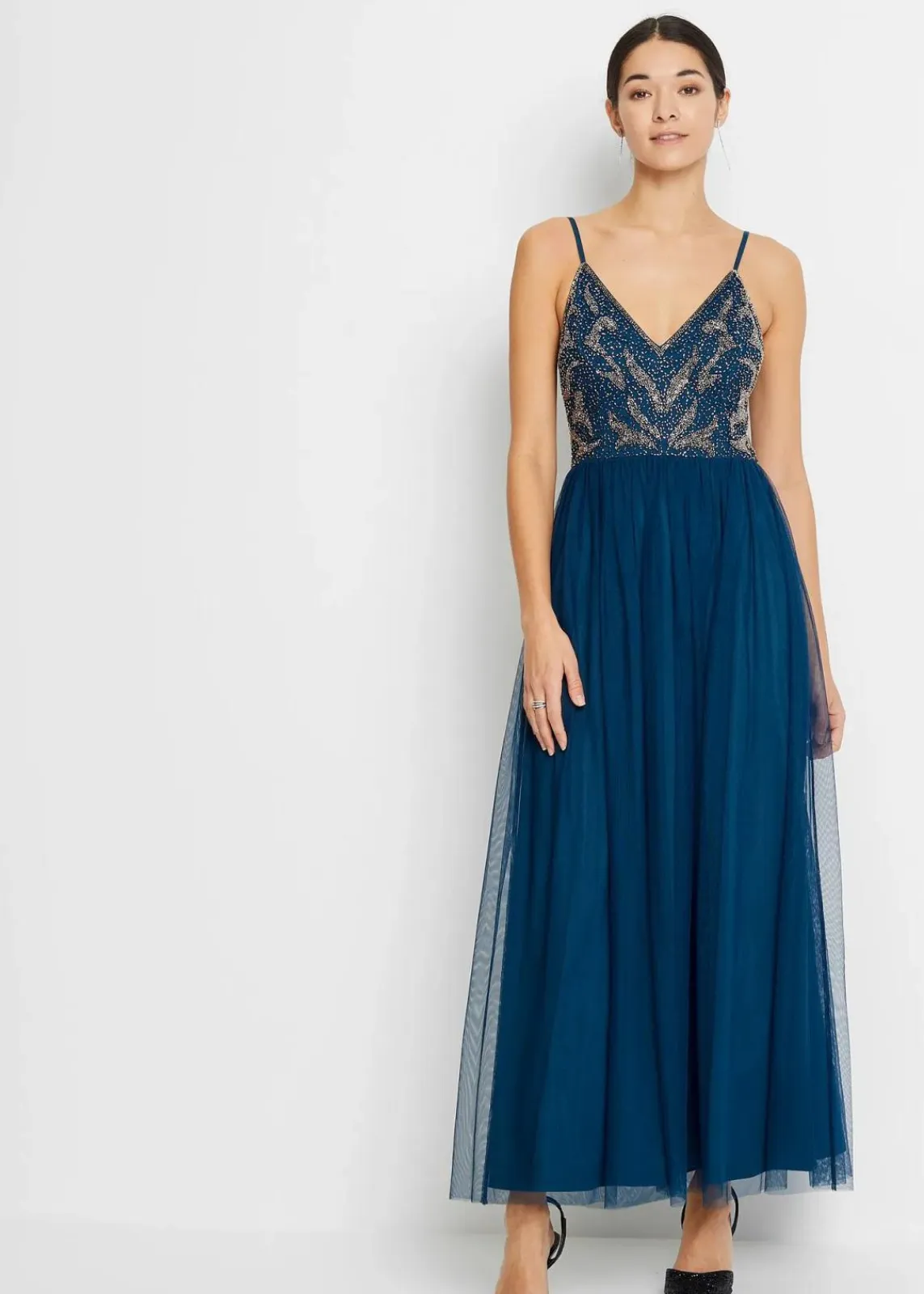 bonprix Festliche Mode|Kleider^Trägerkleid mit Perlenstickerei petrol