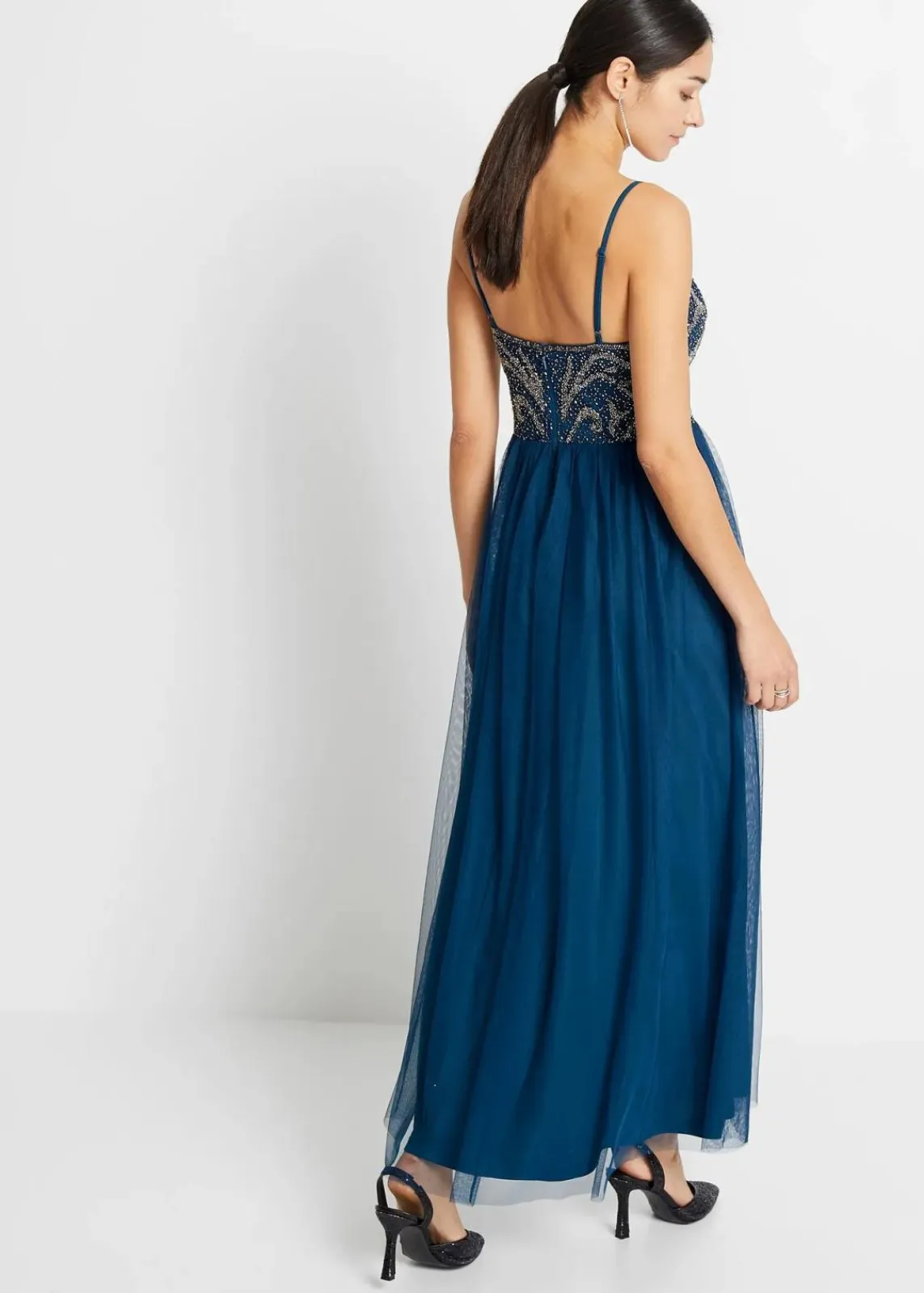 bonprix Festliche Mode|Kleider^Trägerkleid mit Perlenstickerei petrol
